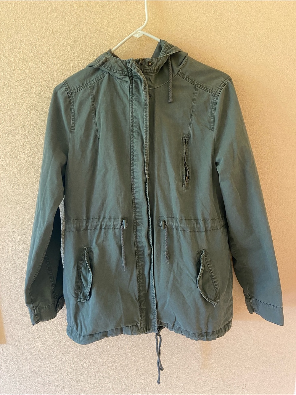 Ambience Women's Army Green Hooded Utility Jacket, Full Zip, Size Large